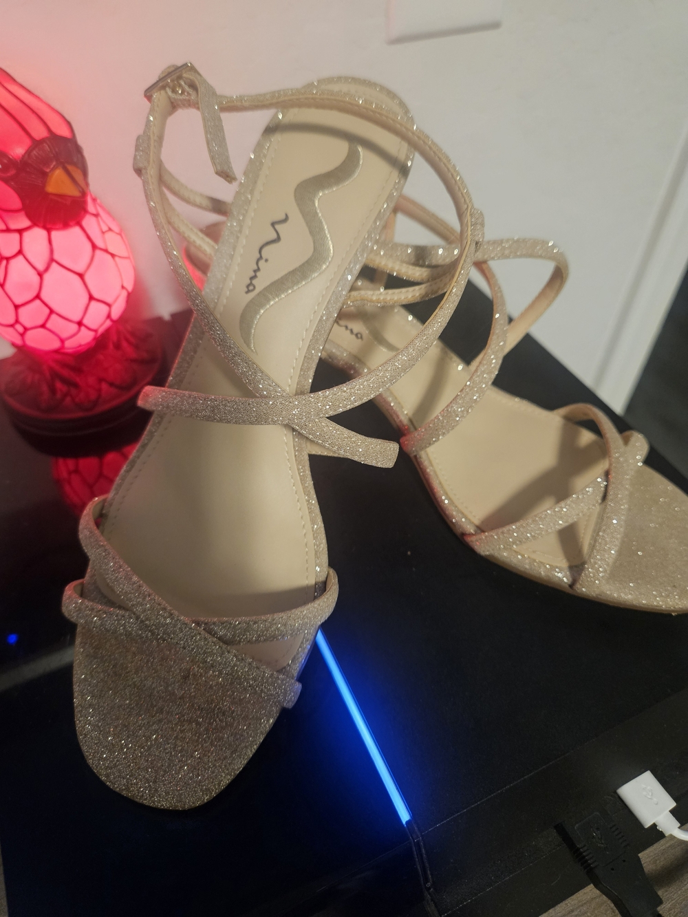 Nina Metallic Champagne Strappy Sandals - Women's